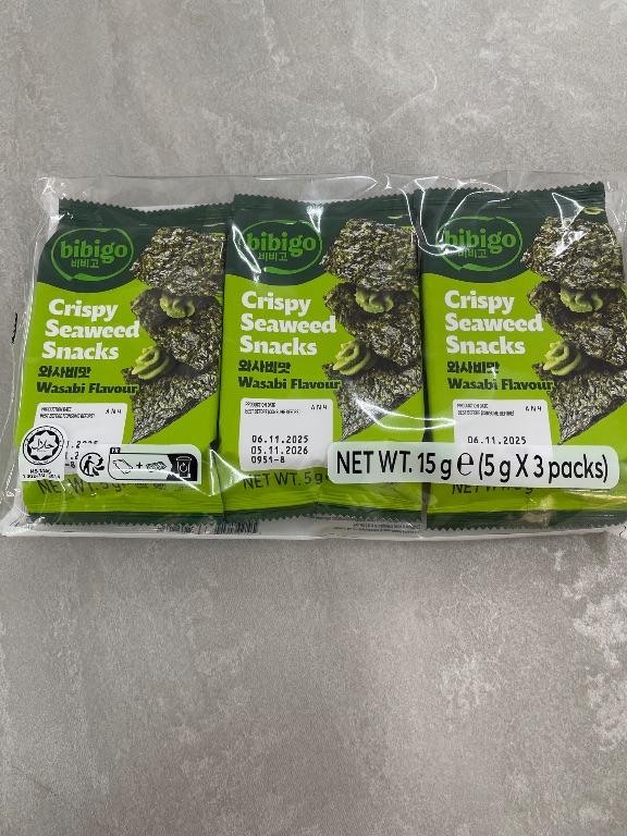 Bibigo Crispy Seaweed Snacks Vị Wasabi 15g (3 gói x 5g)