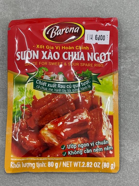 Barona Sốt Gia Vị Hoàn Chỉnh Sườn Xào Chua Ngọt 80g