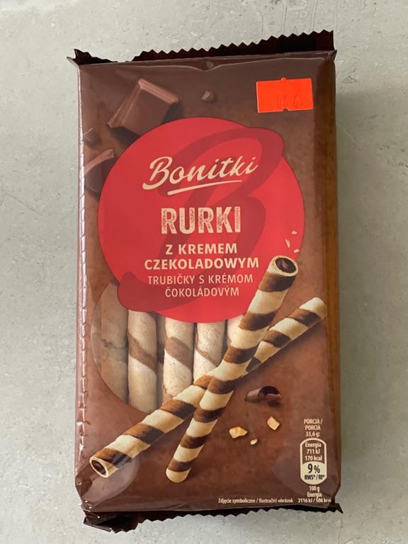 Bánh ống Bonitki Rurki nhân kem sô cô la 280g