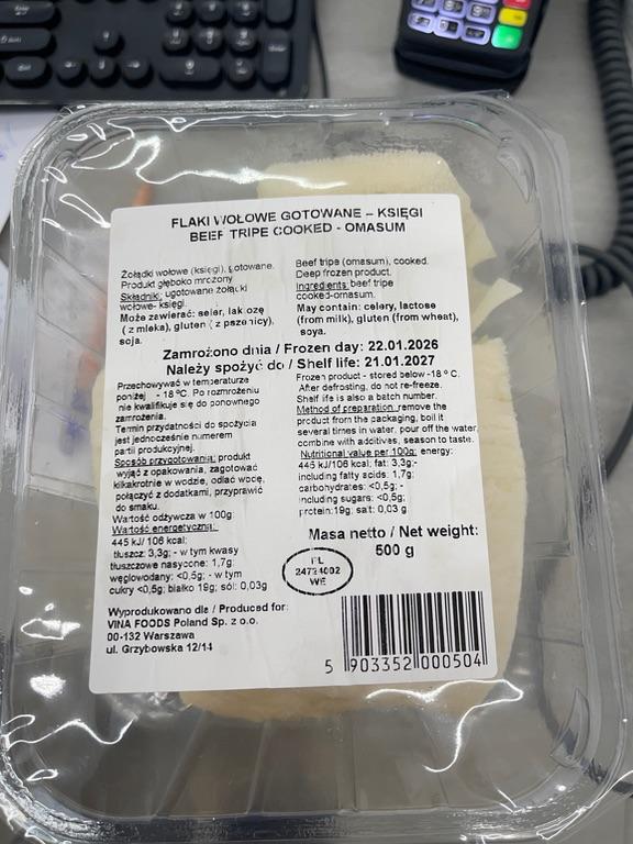 Lòng bò nấu chín Flaki Wołowe Gotowane Omasum 500g