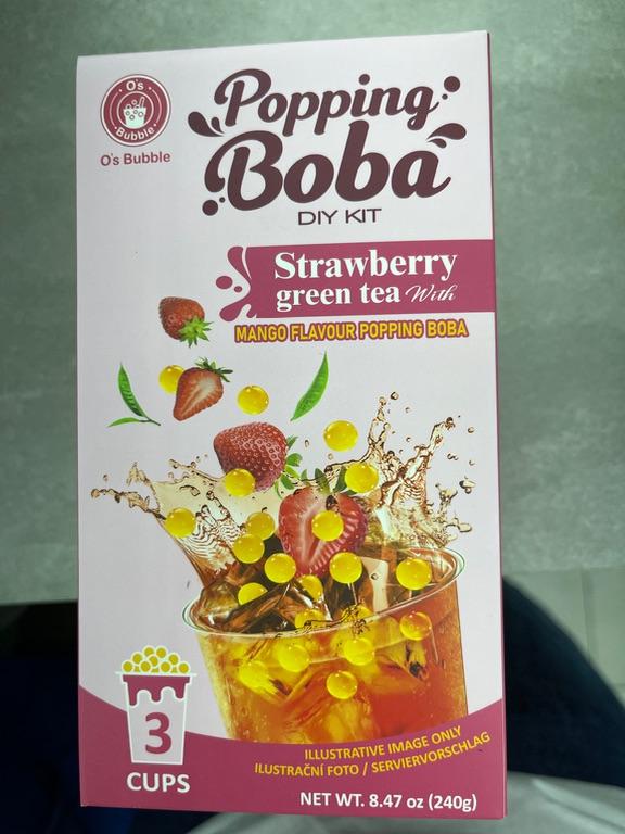 Bộ kit tự làm trà xanh dâu tây với trân châu nổ vị xoài O's Bubble